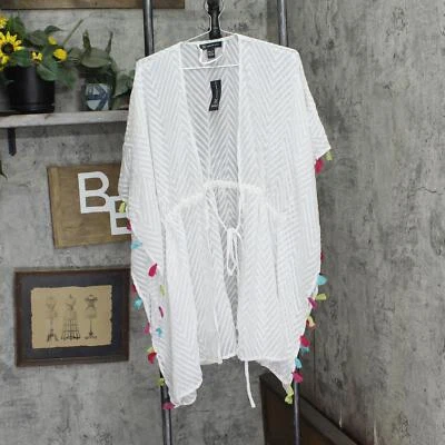 iNC International Concepts 女式透明提花流苏盖白色 OS — 第 1/4 张图片