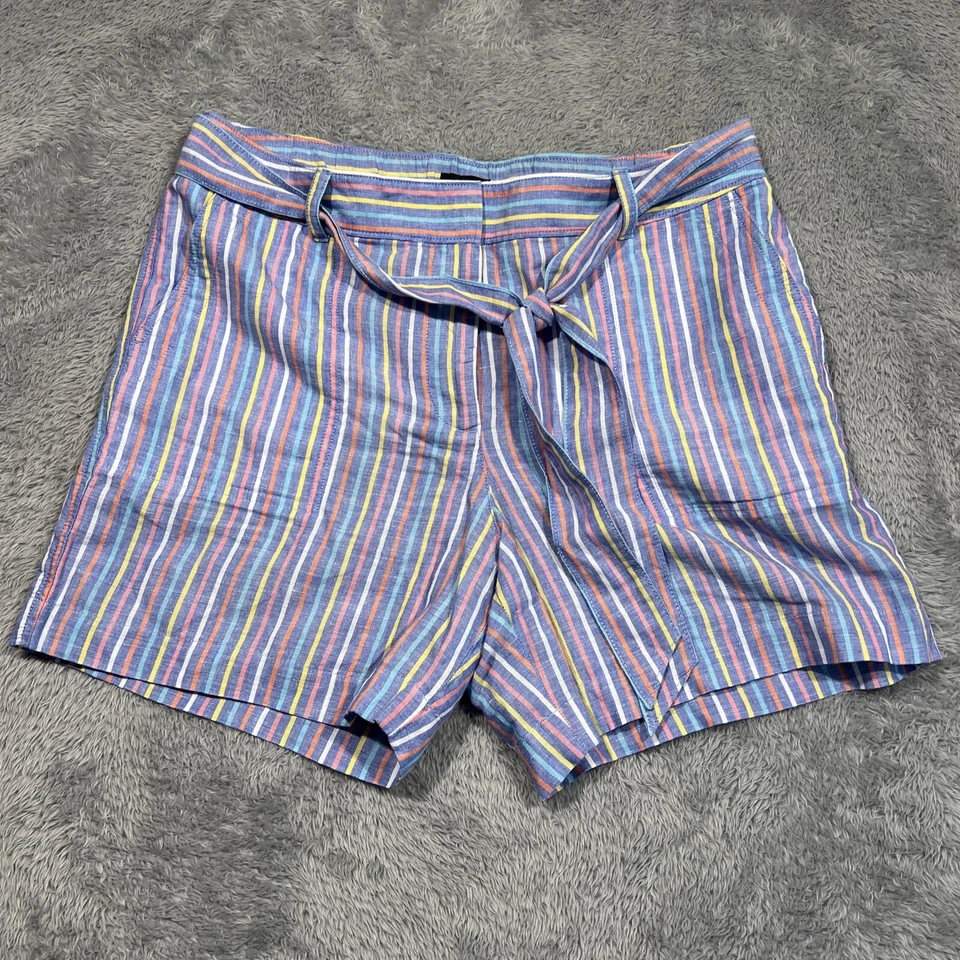 Pantalones Cortos Talbots Para Mujer 12 35x6 Azul Rosa Rayas Mezcla de Lino Corbata Cinturón Playa Foto 1 de 4