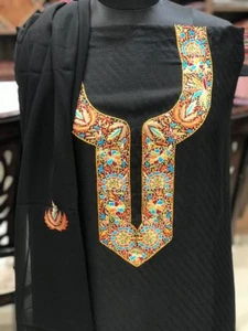 Thread Hand Embroidered Kashmir Woman Suit Designer Salwar Suit Indian Ethnic  - Picture 1 of 21