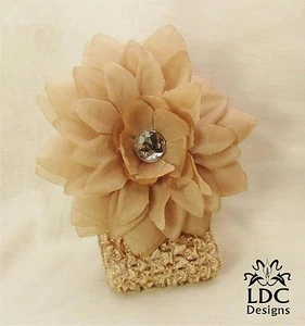 Fabric Flower Floral Stretch Crochet Hair Headband Hair Wrap ~ 4 Color Choices - Picture 1 of 5