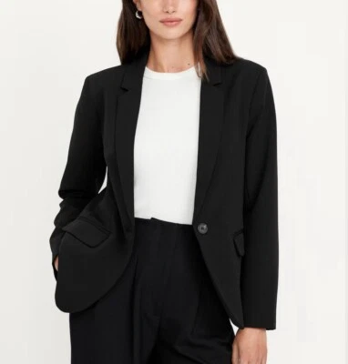 Old Navy 女式 Taylor 修身西装外套夹克 3X 单扣凹槽黑色 — 第 1/4 张图片