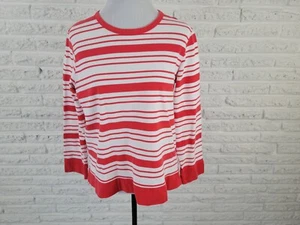 Liz & Co Womens Top Medium M Long Sleeve Cotton Knit Stretchy Red Stripe Casual - Picture 1 of 8