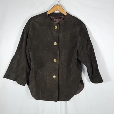 Chaqueta de cuero de gamuza marrón vintage para mujer talla 8 Foto 1 de 4