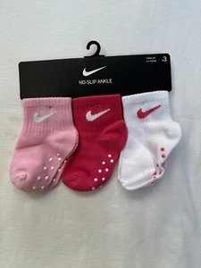CALCETINES NIKE TODDLERS 3 piezas ROSA BLANCO ANTIDESLIZANTE TOBILLO LOGOTIPO SWOOSH 2-4 AÑOS ENVÍO GRATUITO - Imagen 1 de 6