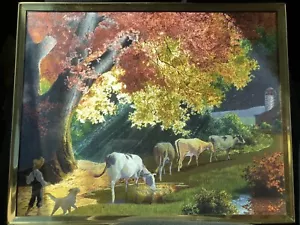 Vintage Folienkunst Bild 8x10 Top Zustand Kühe - Ende des Tages #6128 Made USA AC - Bild 1 von 4