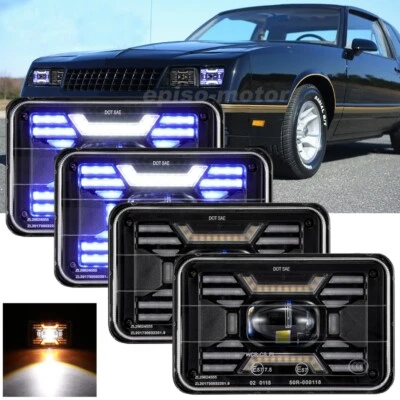For 1980-1988 Chevrolet Monte Carlo 4x6" inch LED Headlights Hi-Lo Beam DRL H4 - Image 1 of 4