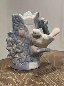 Porcelain Ceramic Mug Vase Planter 3D Blue Bird Bug Flowers Tree Trunk - Picture 1 of 16