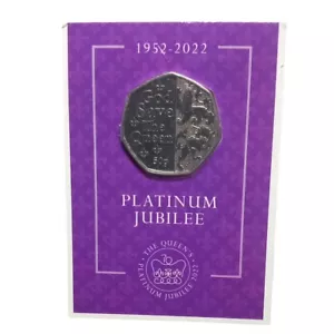 2022 God Save The Queen, Platinum Jubilee 50p Coin, British Isle, Uncirculated - Picture 1 of 2