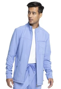 Men's Zip Front Jacket Mod with 3 Pockets and Knit Sleeve Panel CK332A, XL, Ciel - Picture 1 of 7