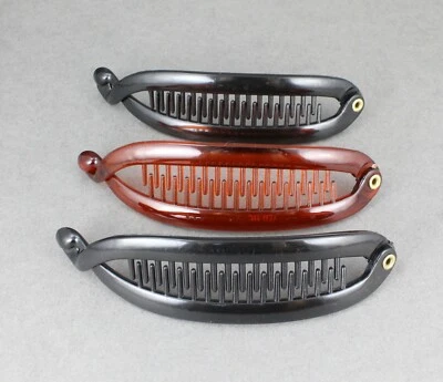 Brown Black set pack of 3 small banana hair clips comb plastic 4.75" long - Image 1 of 4