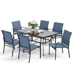 7 Piece Patio Dining Furniture Set Outdoor Table Chairs Set Rectangular Tables - Picture 1 of 11