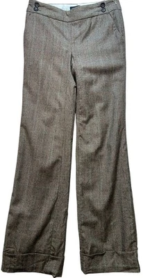 Banana Republic Womens Academia Preppy Wool Cuffed Dress PantsSize 0 Brown Plaid - Image 1 of 4