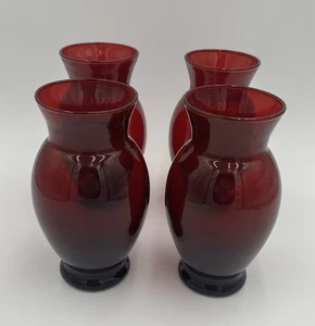 Set Of 4 Ruby Red Glass Flower Vases 6.5" - Picture 1 of 5
