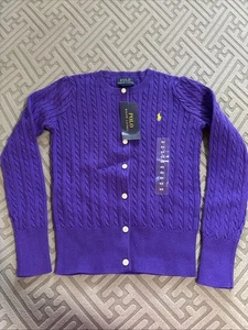 RALPH LAUREN Kids Cable Knit Embroidered Pony Cardigan Sweater Sz 6X Purple NWT - Picture 1 of 7