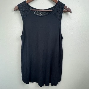 OldNavy Womens Floral Lace Cut Out Whimsigoth Tank Top L Black Dark Fairy Rocker - Picture 1 of 10
