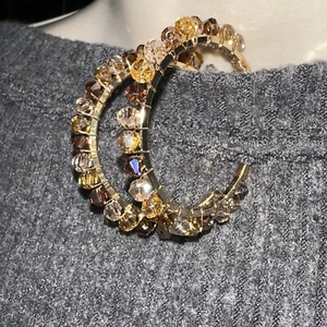 J CREW Schokoladenbraun Topas Kristall Akzent Gold Creolen Neu ohne Etikett Neu💗243 - Bild 1 von 4