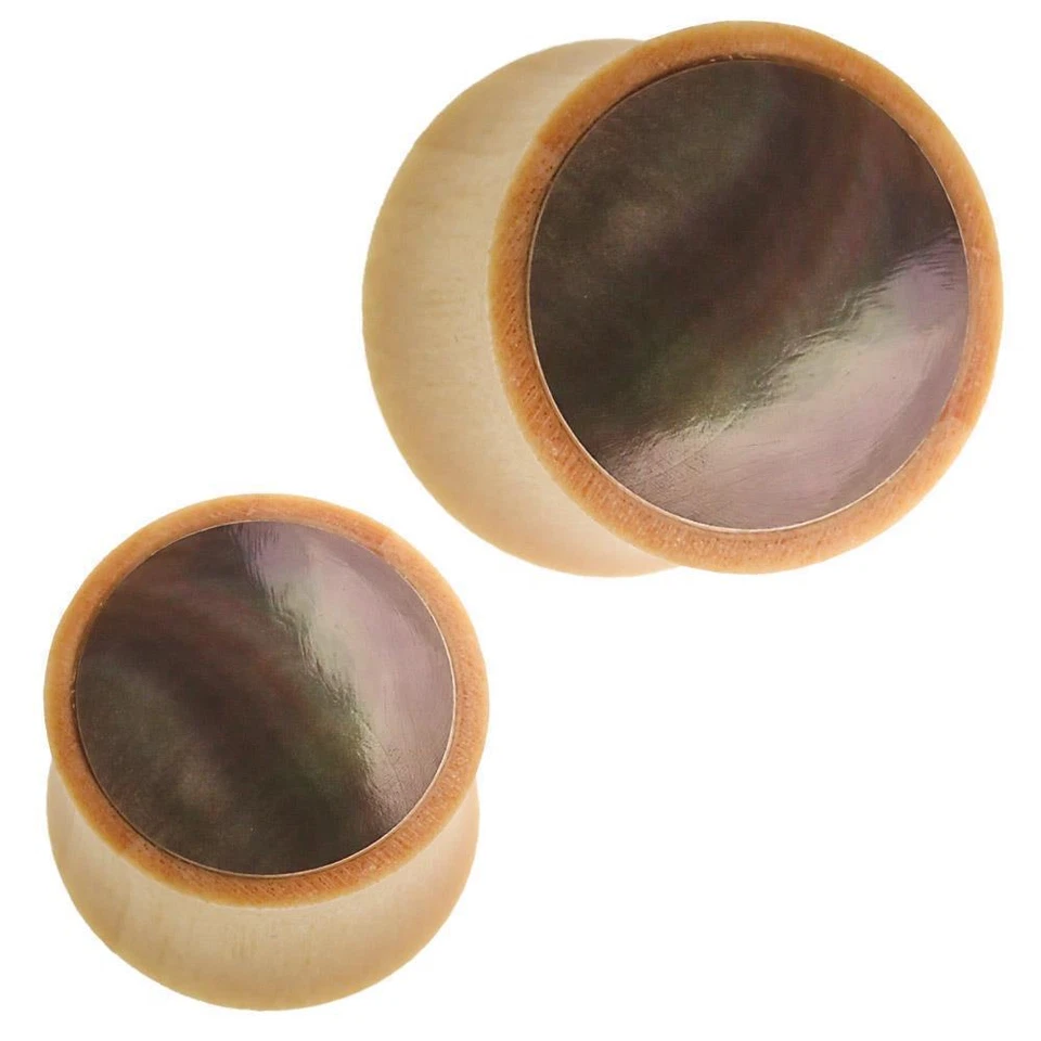 Holz Plug Black Shell Krokodilholz hell Inlay Perlmutt Muschel - Bild 1 von 1