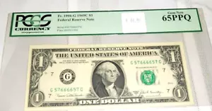57666657 Fancy Serial # 1969 C FRN PCGS 65PPQ GEM NEW $1 Note 6666 Bookends 57 - Picture 1 of 3