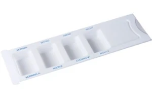 Medikamenten-Dispenser 4-Fach Unterteilung Schiebedeckel Schriftfeld 225x6x15mm - Bild 1 von 1