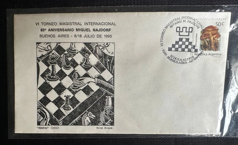 CM) 1995. ARGENTINA. FDC. VI INTERNATIONAL MASTER CHESS TOURNAMENT. MUSHROOM STA - Image 1 of 1