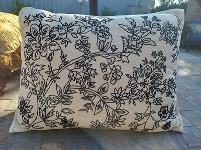 Pair Of Vintage Embroidered Floral Pillows 18 X 13 - Image 1 of 4