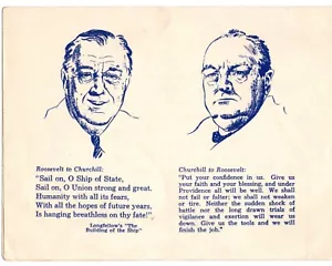 WWII card featuring images of and quotes from Churchill and Roosevelt - Picture 1 of 5