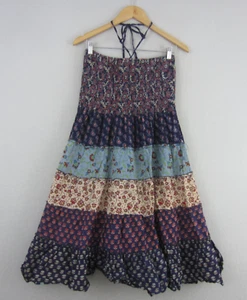 Tree of Life Dress Womens Medium 12 Blue Red Yellow Floral Peasant Smocked Boho - Picture 1 of 14