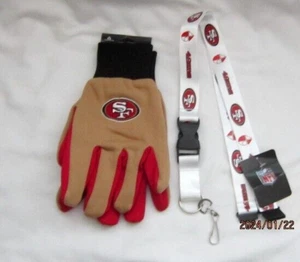 San Francisco 49ers Gold/Red Sport Utility Gloves&49ers White ID Holder Lanyard - Picture 1 of 3