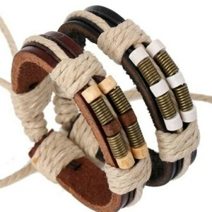 Unisex Tribal Leather Wristband Bracelet Set - Picture 1 of 17
