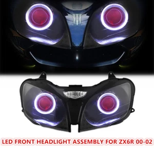 KT LED Angel Demon Eye Headlight Assembly for Kawasaki Ninja ZX-6R 2000-2002 Red - Picture 1 of 12