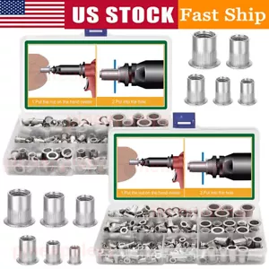 450 Pcs Rivet Nut Kit Stainless Steel 304 Flat Head Rivnut Threaded Insert Nuts - Picture 1 of 15