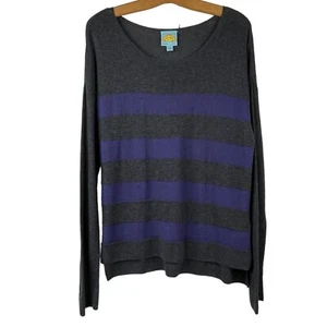 C&C California Stripe Pullover Sweater Cashmere Blend Scoop Neck Size Large Blue - Picture 1 of 6