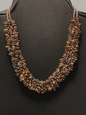 Gargantilla natural semipreciosa con astillas de piedra ojo de tigre marrón declaración Foto 1 de 4