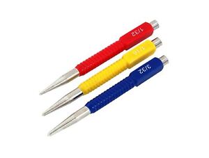 3pc Steel Centre Punch Set Colour Coded - 1/32", 1/16" & 3/32"