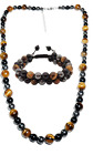Tiger Eye Hematite Obsidian Beaded Necklace Bracelet Triple Protection for Men