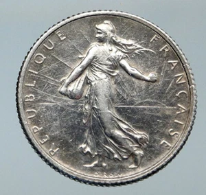 1919 FRANCE La Semeuse Sower Woman ANTIQUE OLD Silver 1 Franc French Coin i86112 - Picture 1 of 3