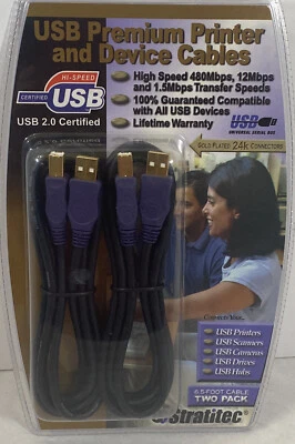 Stratitec Premium USB Printer & Device Cables 2 Pack 6.5 ft - Image 1 of 4