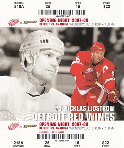 2007-08 DETROIT RED WINGS SEASON TICKET STUB PICK YOUR GAME DROPBOX NIK LISTROM Cover