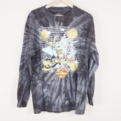 Space Jam Movie Black Gray Tie Dye Long Sleeve Shirt Mens Sz L - Image 1 of 4