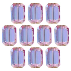 10Pcs Rectangle Crystal Glass Beads, Faceted Glass Beads, Rose Red Green - Picture 1 of 6