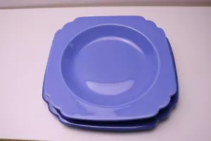 Homer Laughlin Riveria 2 pz piatto da pranzo e zuppiera blu malva MCM - Foto 1 di 7