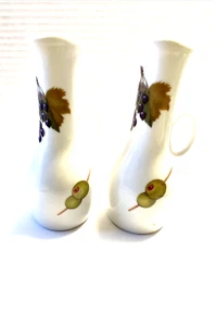 Vintage Royal Worcester Evesham Pair Oil & Vinegar Cruets Bottles Grape -Olive - Picture 1 of 8