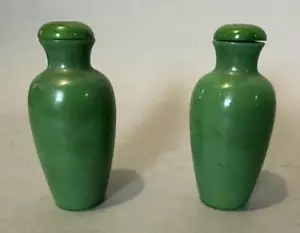 Pair of 5" Antique Green Art Glass Cologne Perfume Scent Bottles - Picture 1 of 9