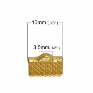 100 piezas. "Tapas de extremo engarzado de cinta texturizada enchapadas en oro - 10 mm x 8 mm ideales para 3/8" - Imagen 1 de 3