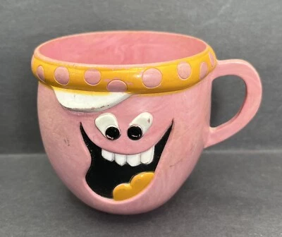 Taza de bebida Loud Mouth Punch Pillsbury 1970 cara divertida rosa remolino jaspeado rara Foto 1 de 4