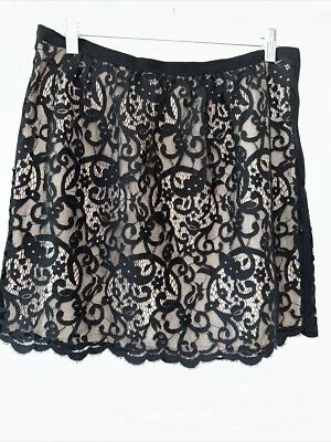 Minifalda Ann Taylor Loft para mujer talla 6 falda de encaje negra beige subrayado usada en excelente estado Foto 1 de 4