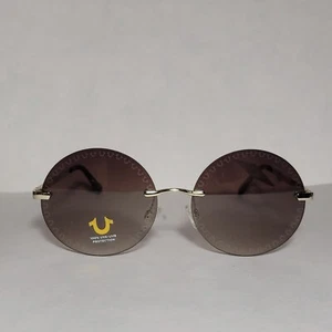 Occhiali da sole donna True Religion rotondi senza montatura marrone temporizzato oro barre laterali metallo - Foto 1 di 11