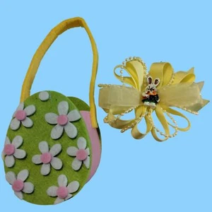 Easter Bunny Hair Ribbon Yellow Girls Bow Barrette Daisy Egg Basket Gift Bag - Picture 1 of 6