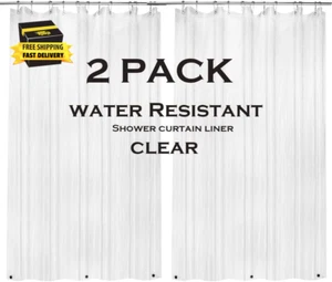 2 Pack PEVA Plastic Shower Curtain Liner Premium Light Weight 72" X 72" Clear Ba - Picture 1 of 8