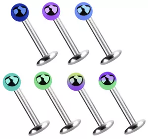 Titan Lippenstecker Ohr Cheek Piercing 1,2mm Labret Stud + 3mm eloxierte Kugel - Bild 1 von 17
